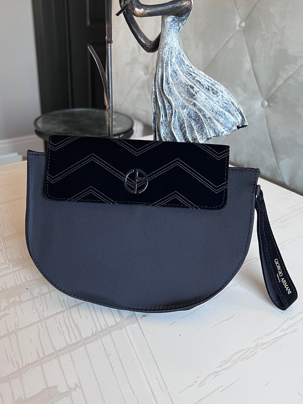 New! Giorgio Armani Black  Half-Moon Cosmetic Wristlet pouch
